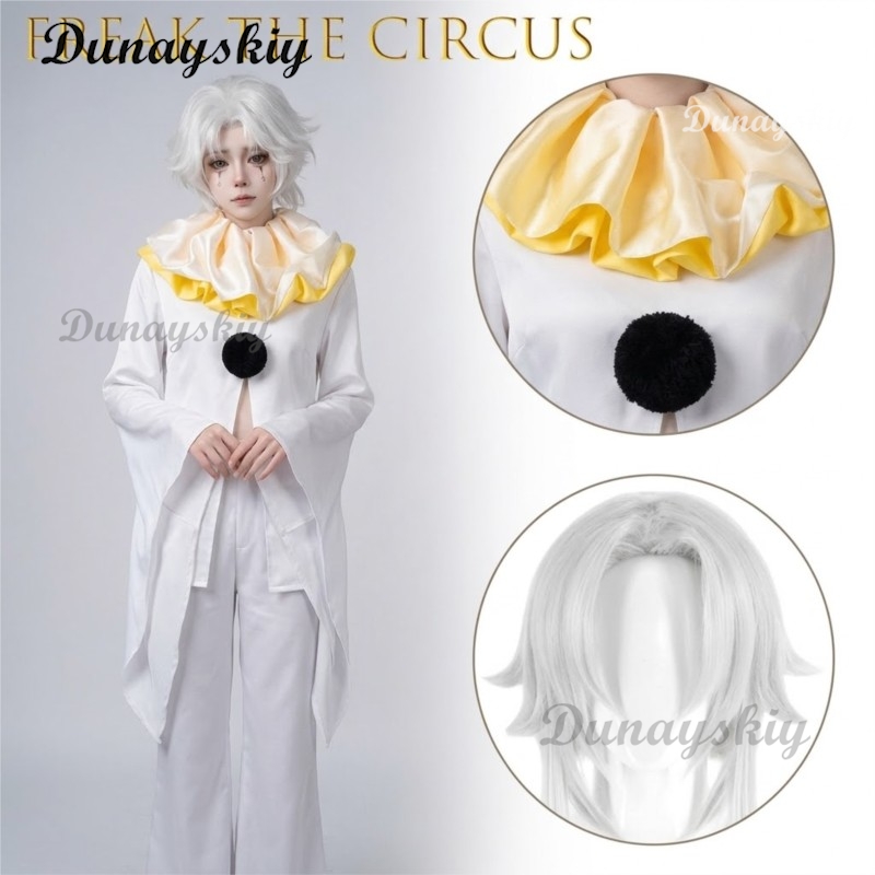 Anime Cosplay Long Hair - Костюм белого клоуна Пьеро для вечеринки,