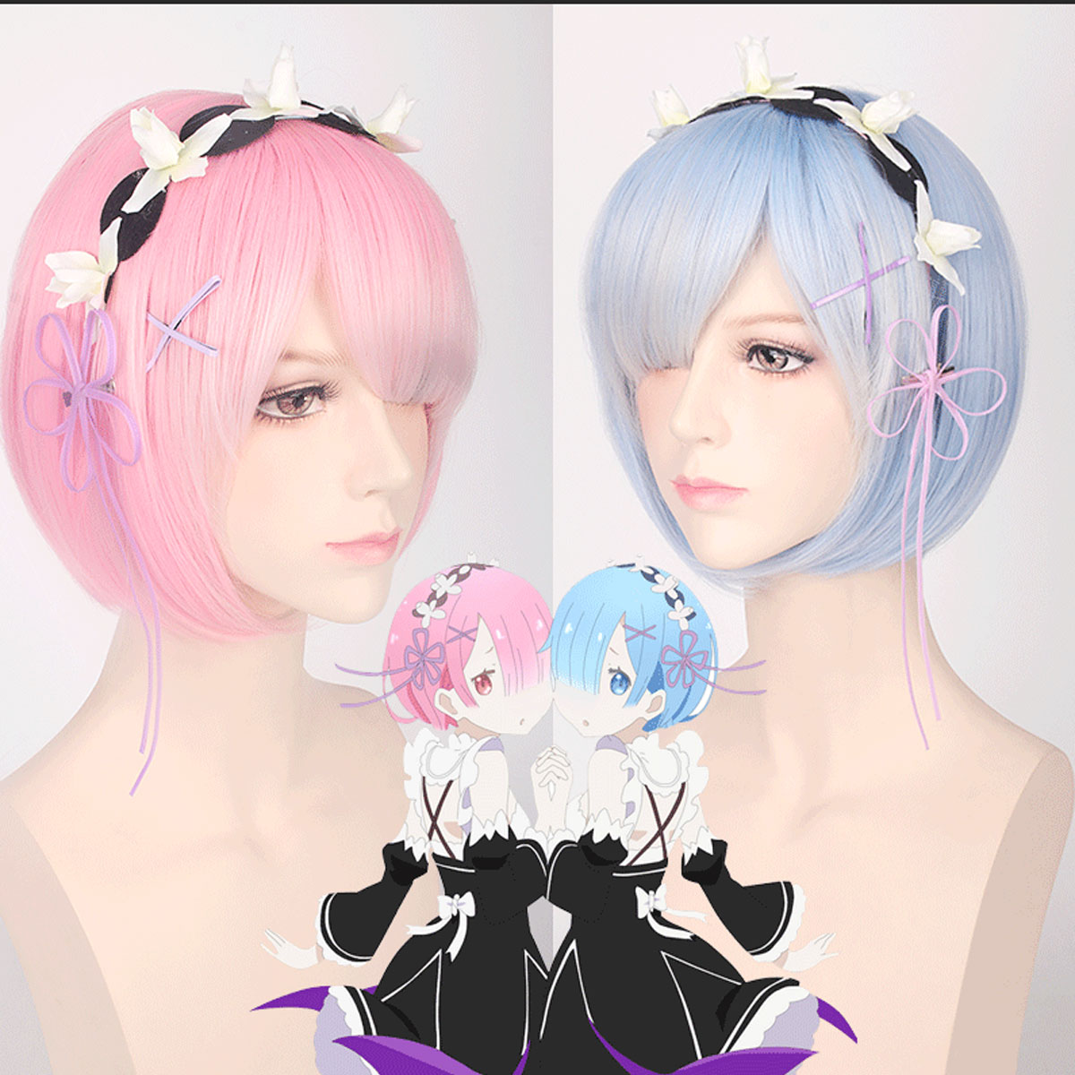 Re Zero Rem Wig - Косплей-парик Рам-Рем из аниме «Re:Zero. Жизнь